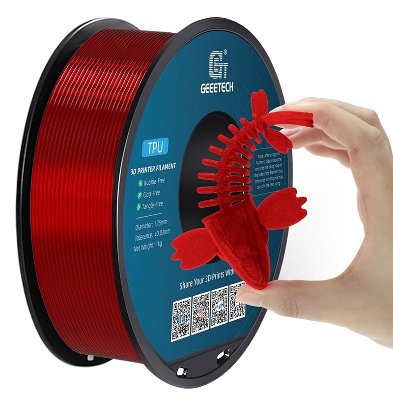 Geeetech TPU Filament 1.75mm, 1KG (2.2lbs) Spool – 95A Flexible 3D Printer Filament with High Elasticity, Dimensional Accuracy ±0.03mm, Fits Most FDM Printers, Clear Red - Image 1